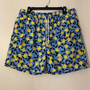 summersalt Blue and Yellow Lemon Print Swim Shorts